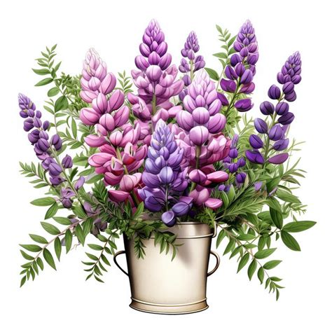 Lindo arranjo de flores de tremoço em uma ilustração de clipart