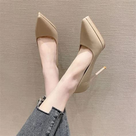 Elegant Nude Color High Heels Women S Fine Track 2024 Spring Style Korean Version Leather