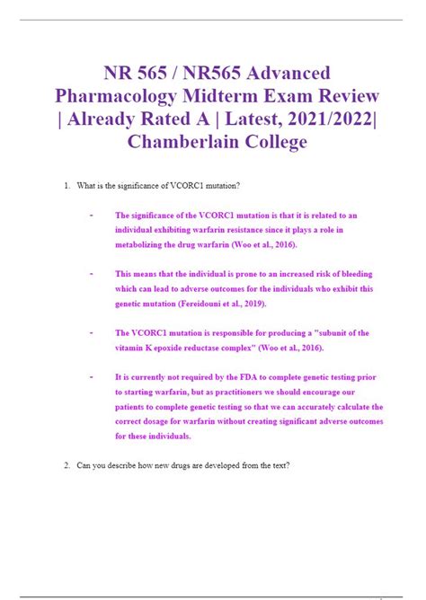 NR 565 NR565 Advanced Pharmacology Midterm Exam Review Already