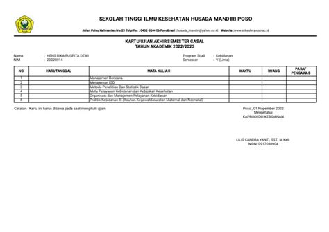 Cetak Kartu Ujian Akhir Semester Portal Akademik Pdf