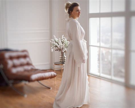 Long Bridal Robe Sheer Lingerie For Bride Bridal Lingerie Etsy