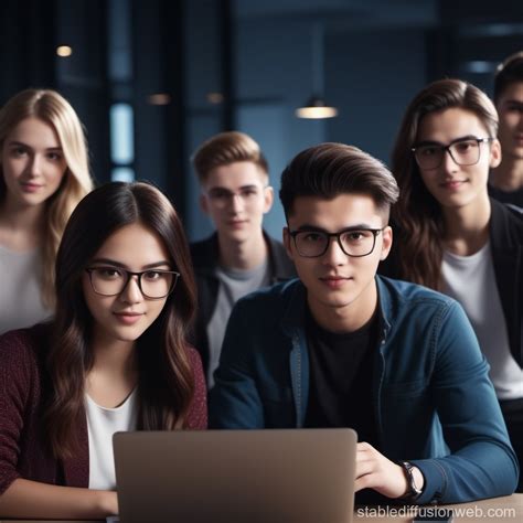Students Collaborating On Computers Prompts Stable Diffusion Online