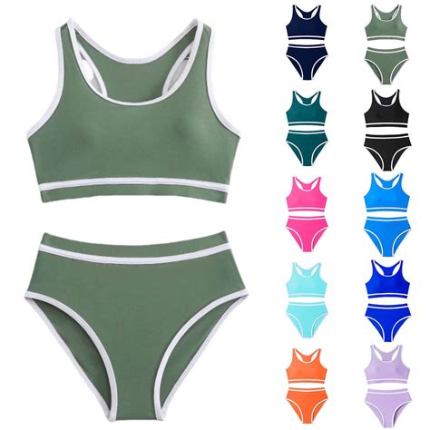 Girls Swimwear Bathing Suit Separate Two Piece Bikini Solid Colour