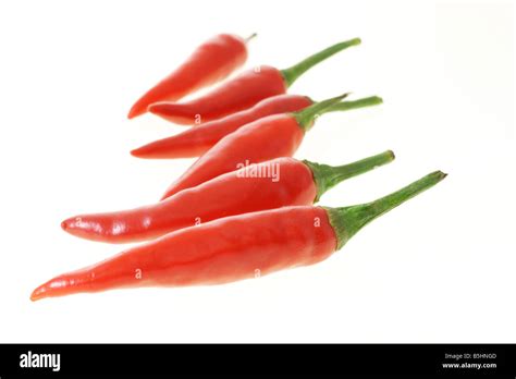 Red Hot Chillies On White Background Stock Photo Alamy