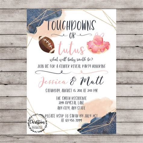 Touchdowns And Tutus Gender Reveal Invitation Football And Etsy