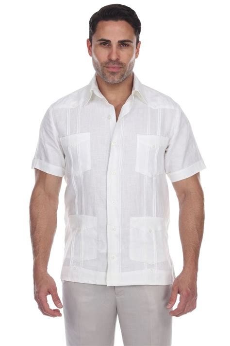 Traditional Cuban Cut Guayabera 100 White Linen