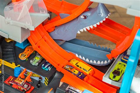 Ivanovo Russia June 2019 The Model Of Toy Cars Hot Wheels On The Racing Track Hot Wheels