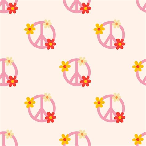 Premium Vector | 70s retro seamless pattern with peace symbols floral ...