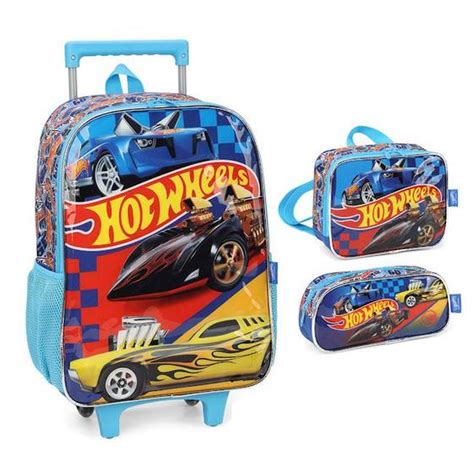 Mochila Escolar Rodinha Lancheira E Estojo Hot Wheels Luxcel Shopee Brasil