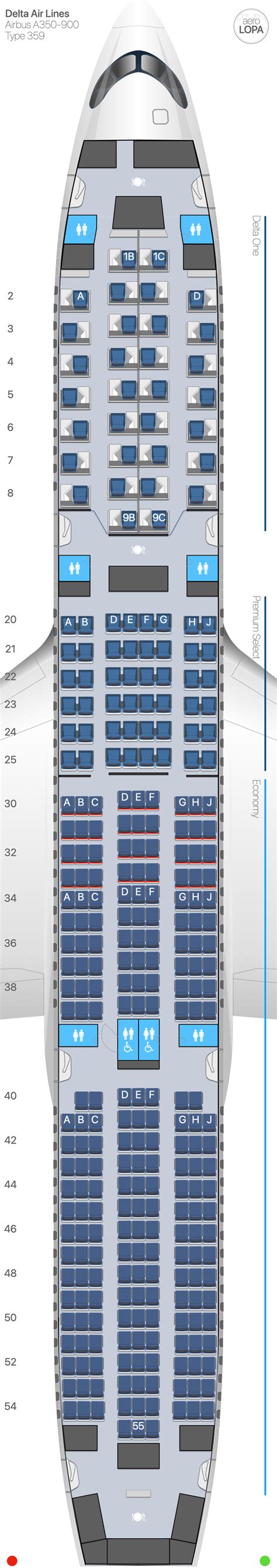 DL Airbus A350-900 - AeroLOPA | Detailed aircraft seat plans