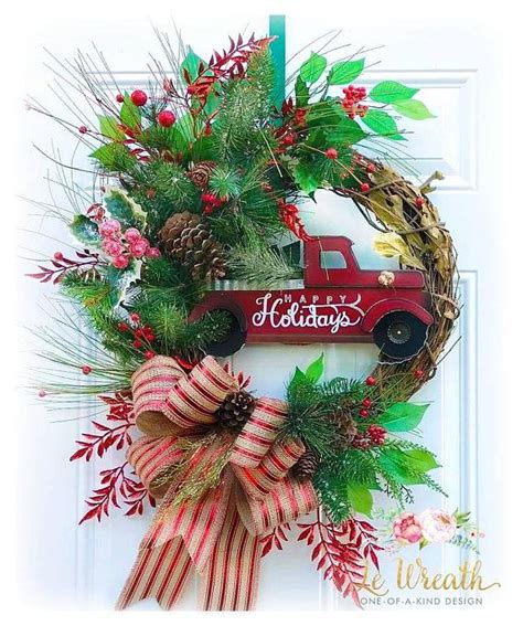 Vintage Red Truck Wreath Christmas Wreath Christmas Red | Etsy ...