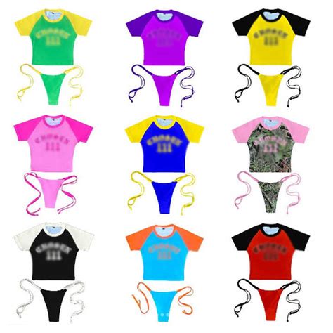 Piece Mini Bikini Set Matching Baby Tee Crop Top Bodysuit Swimsuit Swimwear Beachwear Bathing