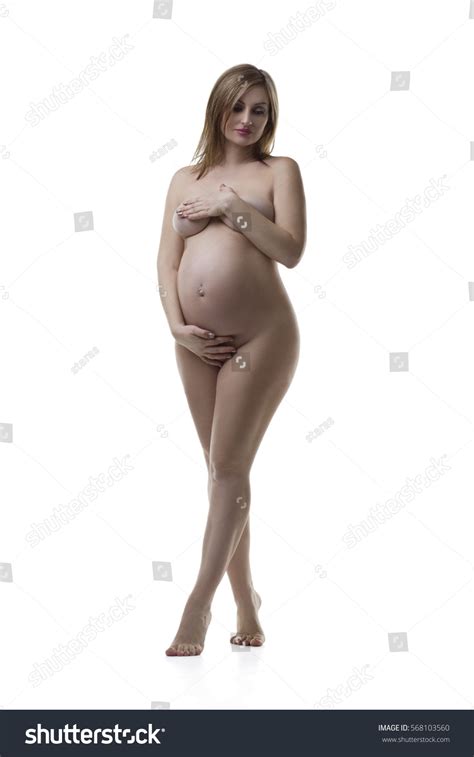 Beautiful Naked Pregnant Woman Navel Piercing Foto Stok 568103560 Shutterstock