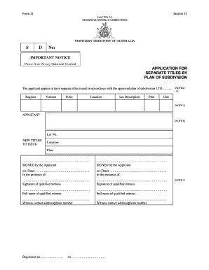 Fillable Online Nt Gov Form 21 Application For Separate Titles By Plan