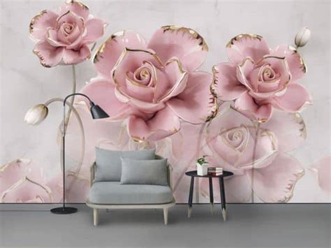 Tranh dán tường 3D hoa hồng nude TDT277