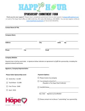 Fillable Online Sponsorship Commitment Form Hope Heart Institute Fax