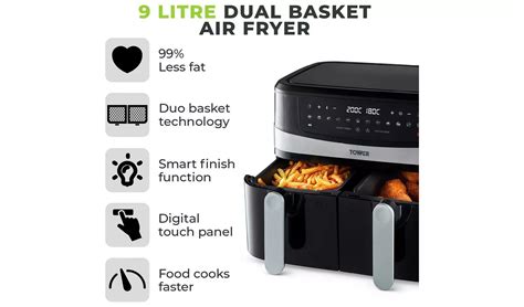 Tower Dual Air Fryer Tower T Vortx Litre In Digital Air