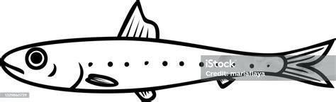 Coloring Page With Cartoon Sardine Fish Isolated On White Background