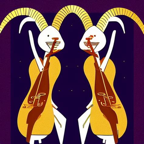 Two Goats Playing Musical Instruments Digital Art Stable Diffusion