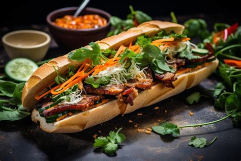 banh mi  crispy bacon bits yummy healthy meal banh mi food image