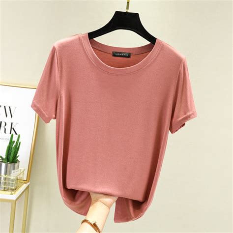 Modal Round Neck Short Sleeved T Shirt Womens Summer Thin Outerwear