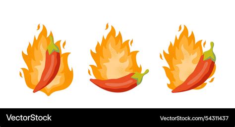 Hot Chilli Peppers Set Red Vegetables On Fire Vector Image