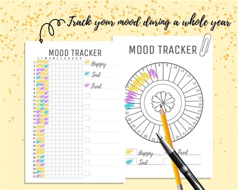 Mood Tracker Printable Weekly Mood Tracker Pdf Monthly Mood Etsy