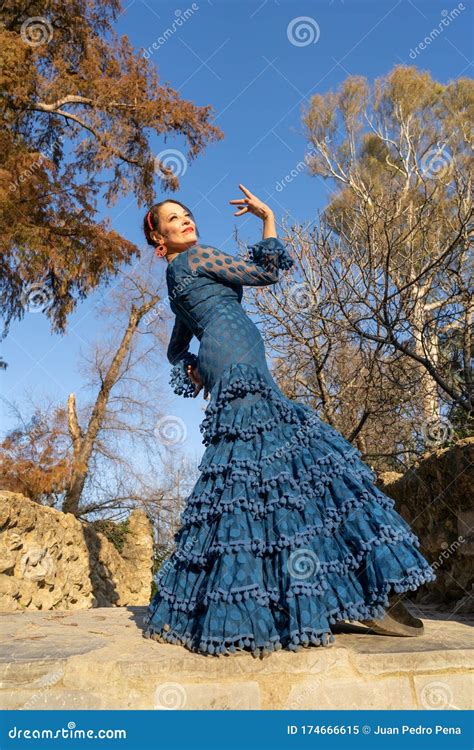 Typical Spanish Woman Dancing Flamenco In Seville Stock Image Image