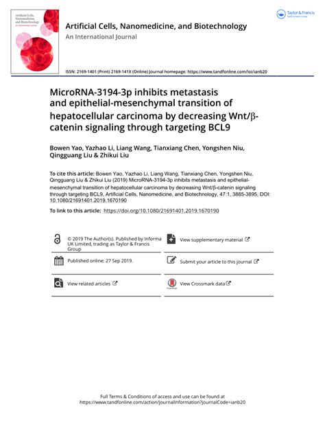 PDF MicroRNA 3194 3p Inhibits Metastasis And Epithelial Mesenchymal