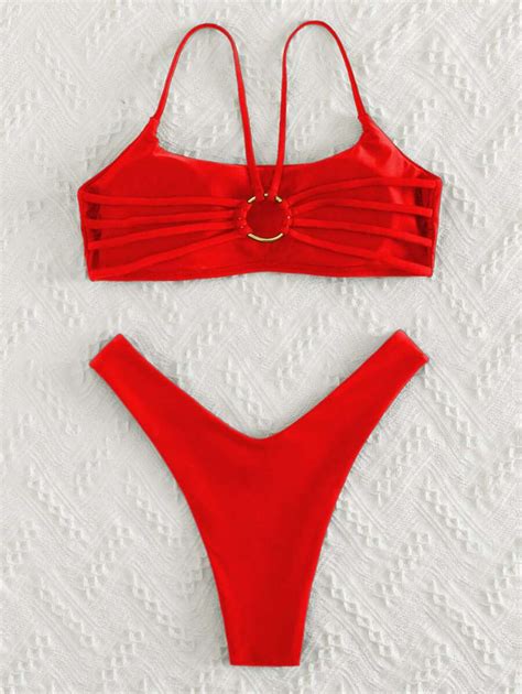 Ring Linked High Cut Bikini Swimsuit SHEIN USA