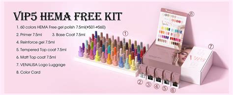Amazon VENALISA VIP5 65PCS Gel Nail Polish Set 60 Colors Glitter Jelly White Nude Pink