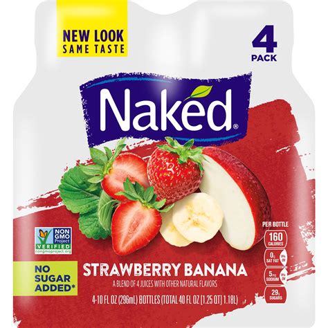 Naked Juice Fruit Smoothie Strawberry Banana 10 Oz Bottles 4 Count Walmart