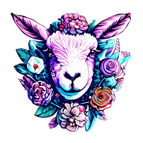 Hyper Realistic Floral Sheep Drawing · Creative Fabrica