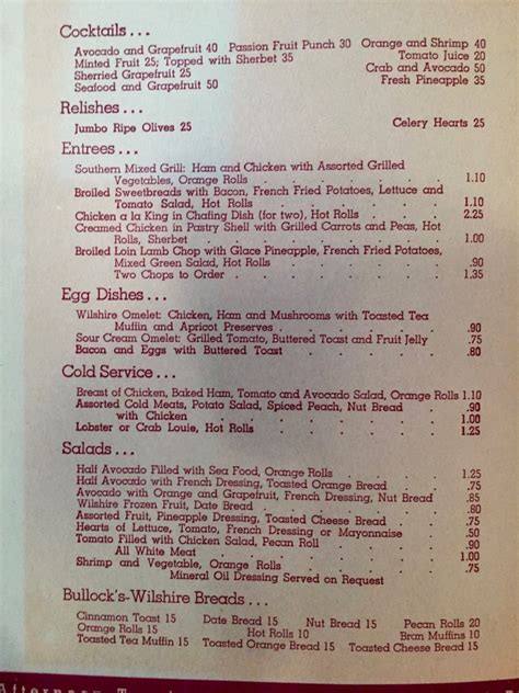 Brown Derby restaurant menu from 1941