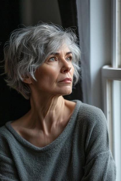 Una Mujer Mayor Mirando Por Una Ventana Foto Premium