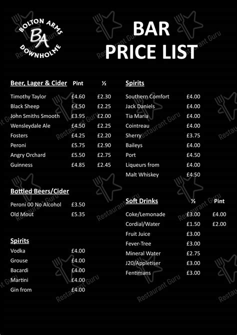 Menu at The Bolton Arms pub & bar, Redmire, Hargill Ln