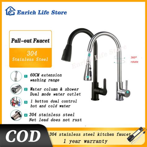 Kitchen Faucet Stainless Steel Pull Out Kitchen Sink Faucet Sprayer With Flexible Hot And