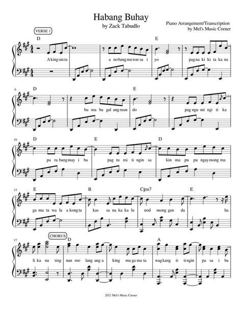 Zack Tabudlo Habang Buhay Piano Sheet Music By Mel S Music Corner Sheet Music