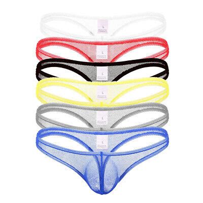 Pack Mens Thongs Bikini Mesh Fishnet Briefs T Back See Through Low