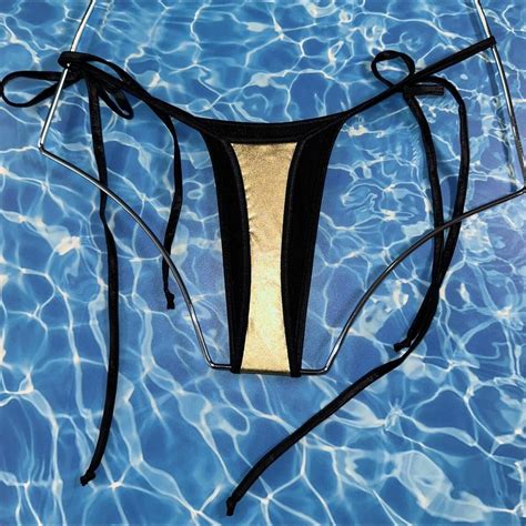 S Tie Side Ringer Bikini Bottom In Bright Gold Depop