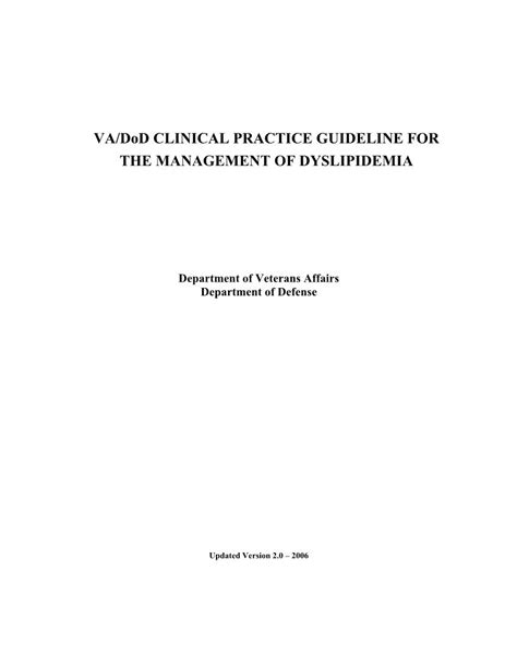 Va Dod Clinical Practice Guideline For The Management Of Dyslipidemia