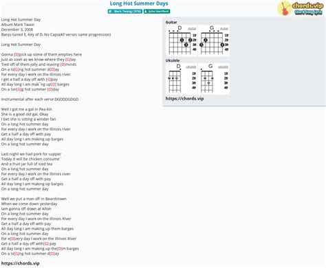 Chord Long Hot Summer Days Tab Song Lyric Sheet Guitar Ukulele Chords Vip