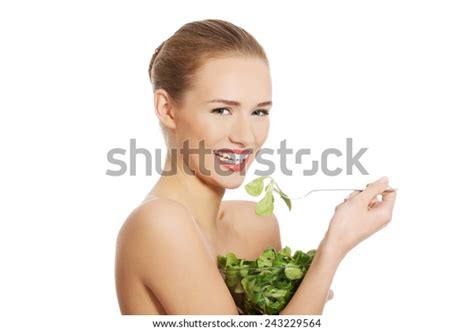 Side View Nude Woman Eating Lettuce Stock Photo Shutterstock