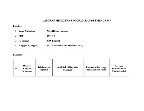 Laporan Minggu Ke Program Kampus Mengajar Laporan Mingguan