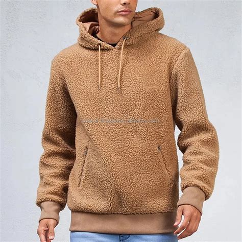 Brown Color Men Sherpa Fleece Hoodies Oem Custom Pullover Full Print