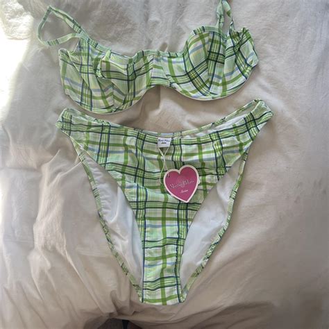 Green Plaid Mirror Palais Bikini Set Never Worn I Depop