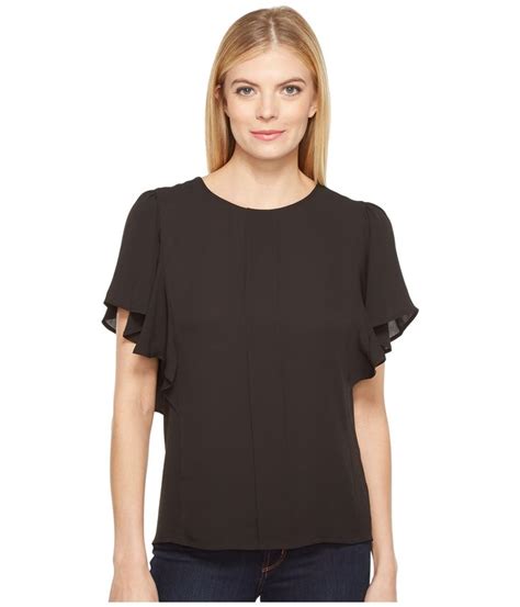 B Collection By Bobeau Acacia Flutter Sleeve Top In Black Modesens