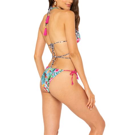 Giveness Triangle Bikini With Ties Bottom Woman Leo Pink Flamingo Mascheroni Store