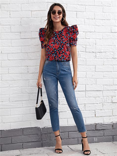 Shein Floral Gigot Sleeve Top Shein Eur