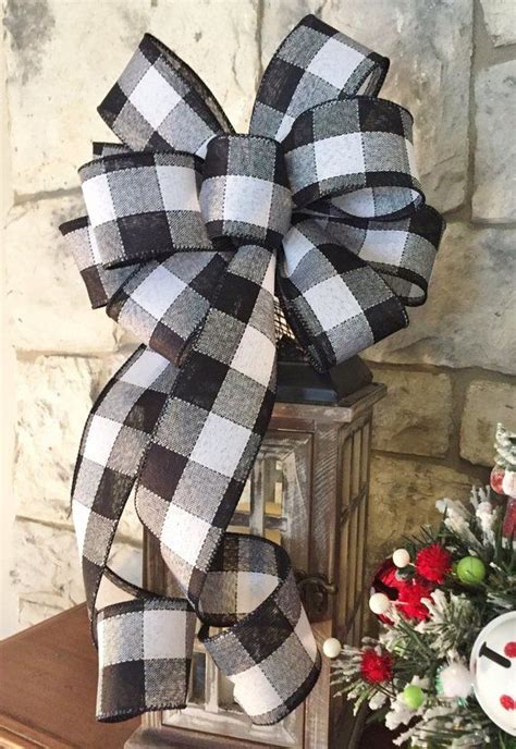 Buffalo Check Black And White Wired Ribbon Bowfor Wreath Swag Etsy In